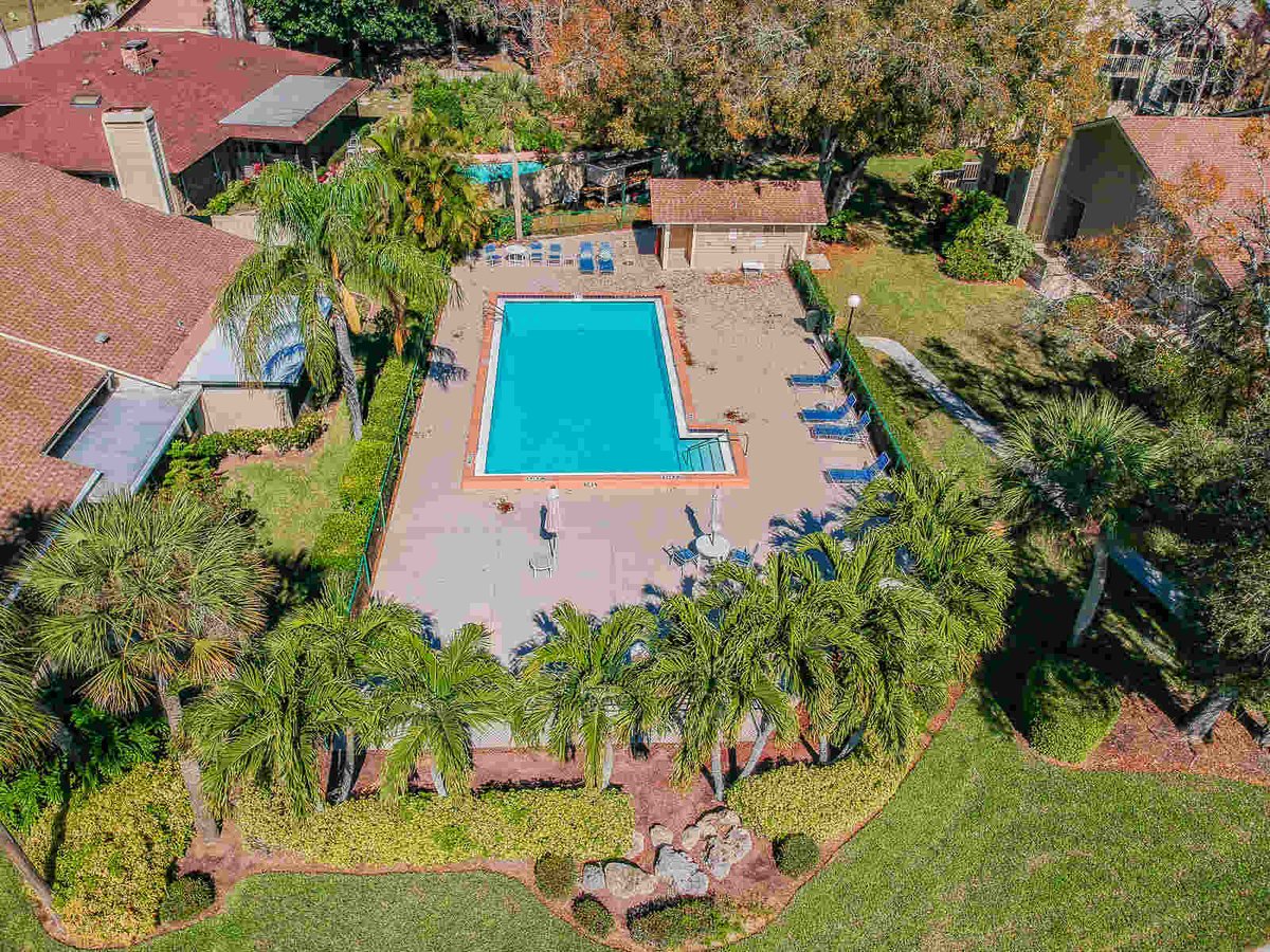 avenida madera aerial view of community pool wide angle