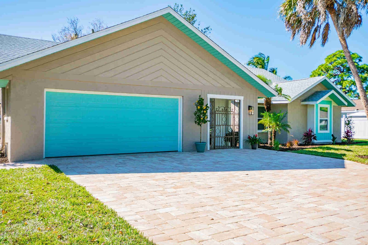 avenida madera exterior teal garage door and entry gate