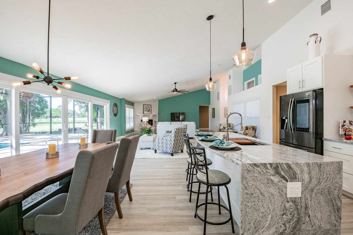 avenida madera open concept kitchen dining and living room