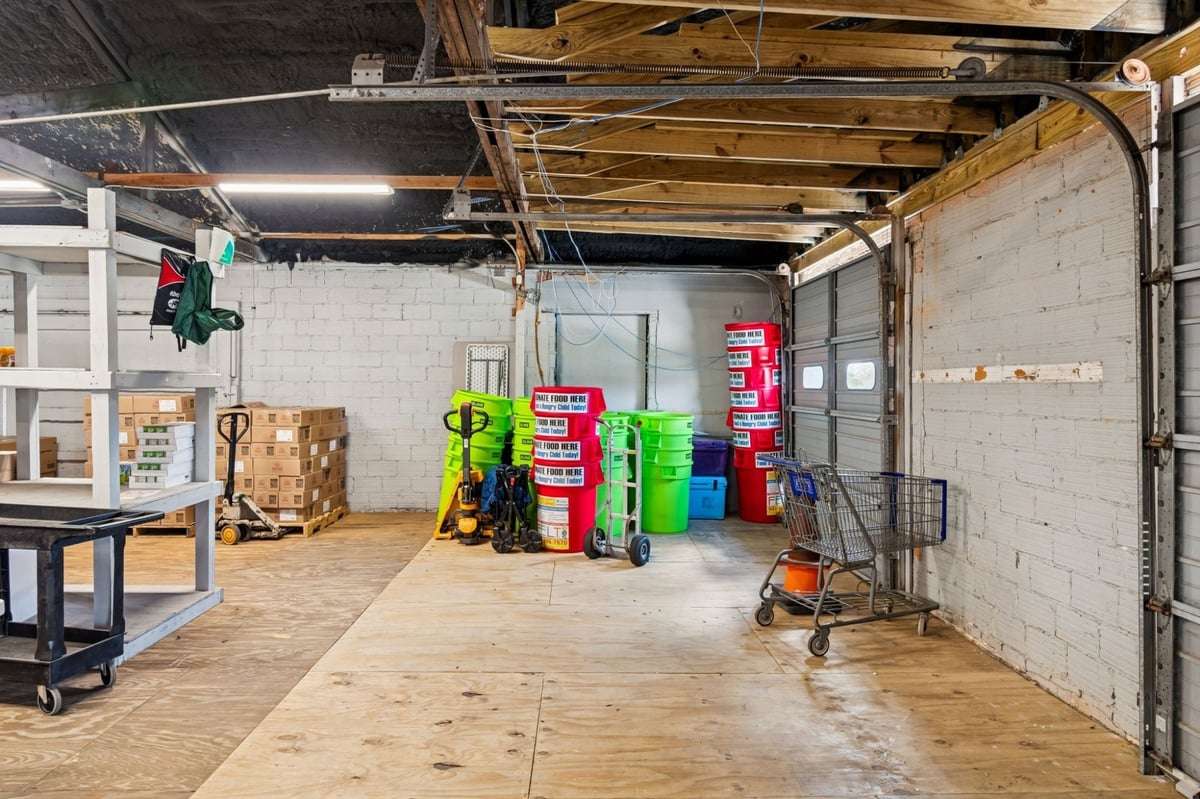 Interior Commercial Warehouse Space Open Bay Garage Door