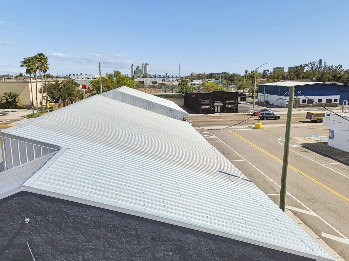 Palmetto Commercial Building Aerial New Metal Roof