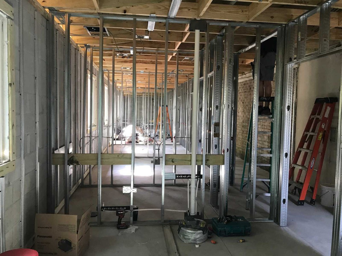 bradenton research center interior metal stud framing long room