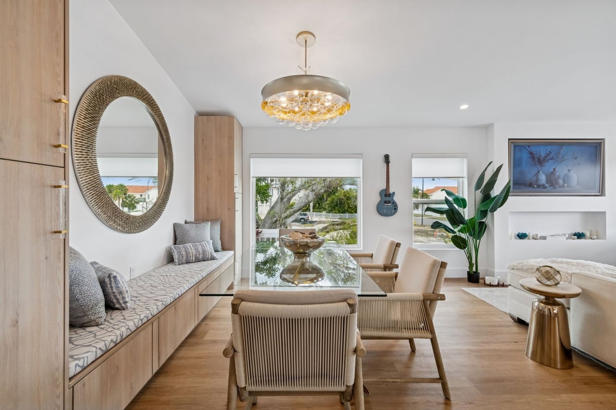 Interior Dining Room Glass Table Woven Chairs