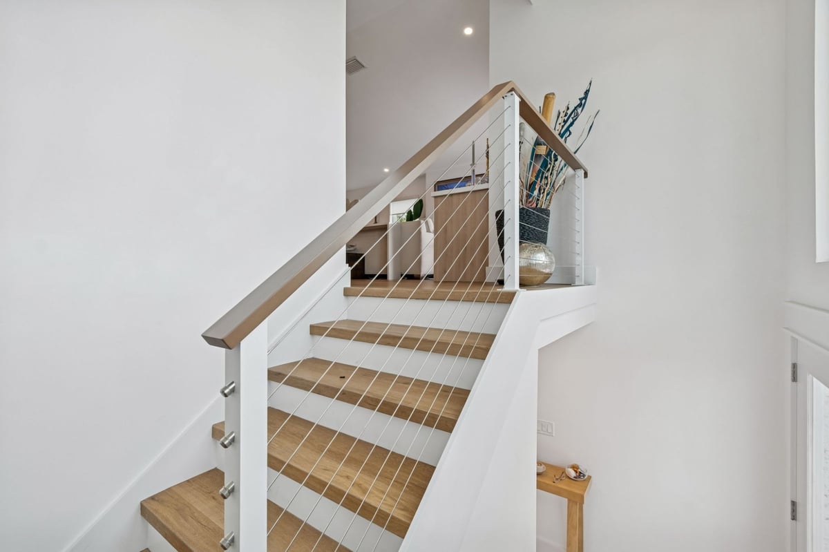 Interior Staircase Upper Landing Wood Treads Cable Railing