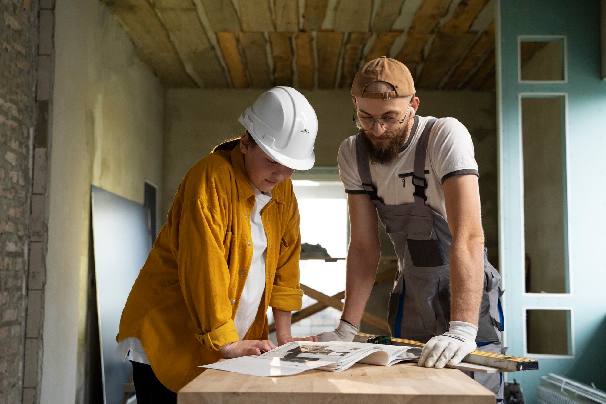 two people looking over remodeling papers